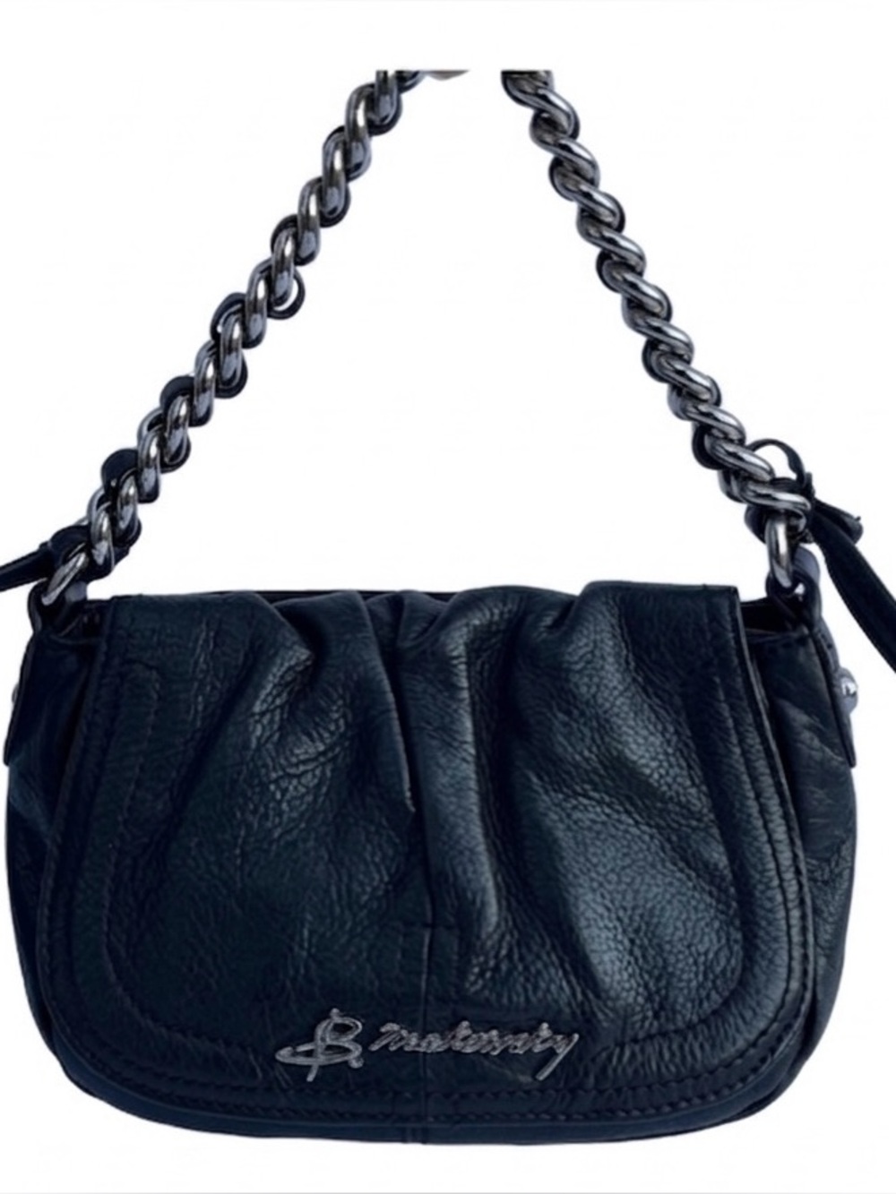 B Makowsky Vanessa Crossbody Bag Handbag Black Leather Silver Chain